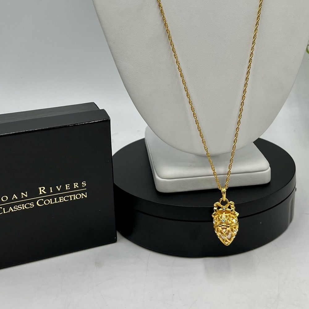 Joan Rivers Secret Of the Scroll Faberge Egg Locket Necklace Vintage With Box